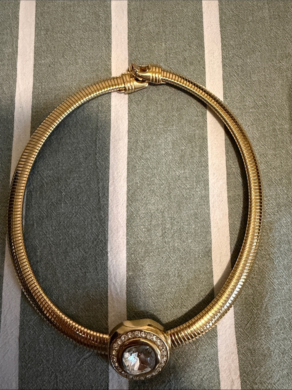 Gold Tone Statement Collar Necklace with Crystal Accent